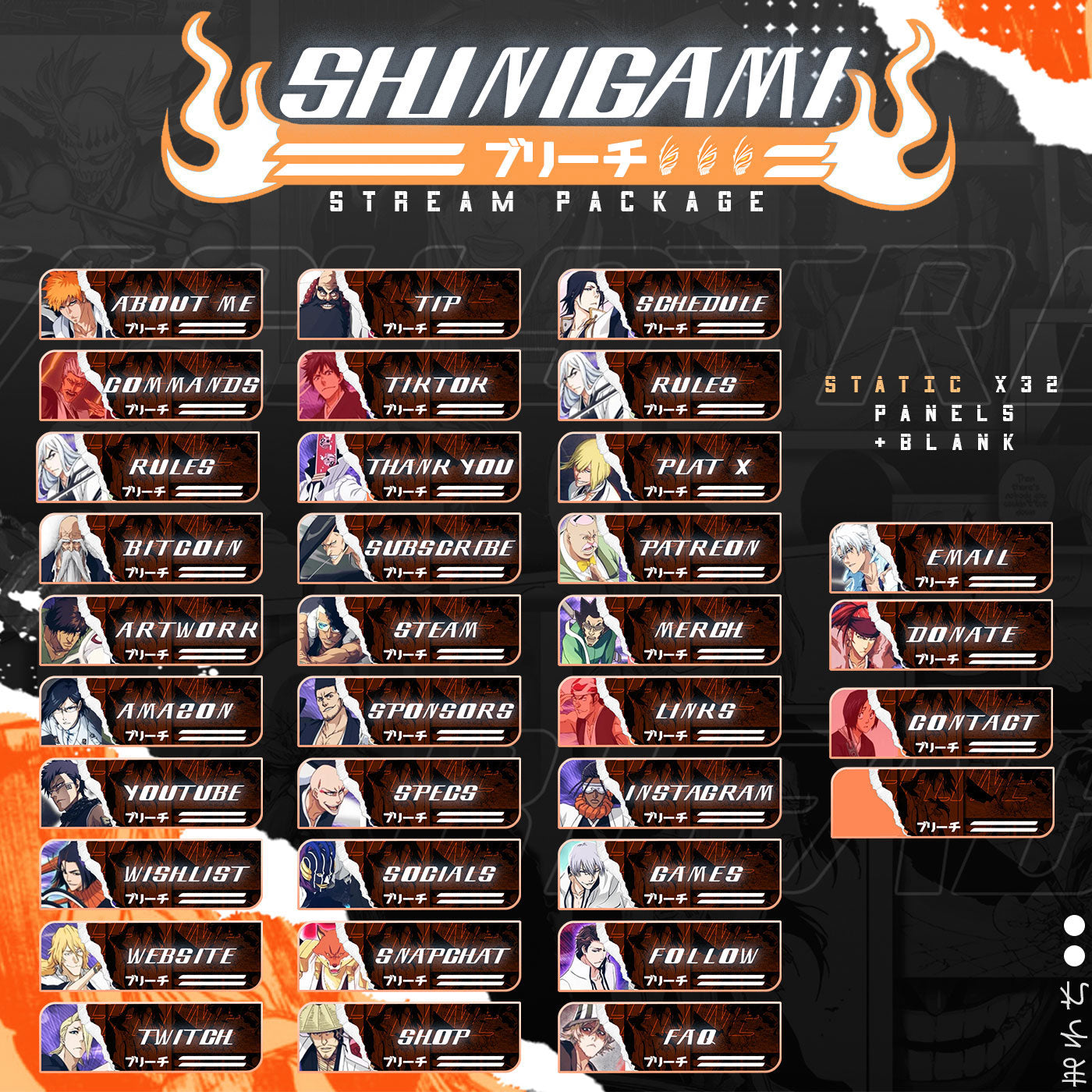 Bleach II Twitch Overlays full Stream Package Orange