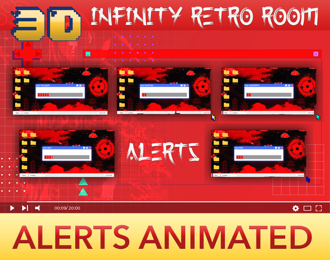 3D Retro Sharingan Stream Package Twitch overlays full stream package