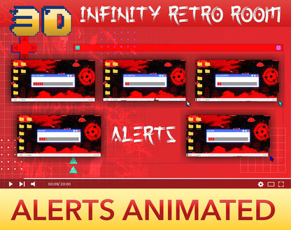 3D Retro Sharingan Stream Package Twitch overlays full stream package
