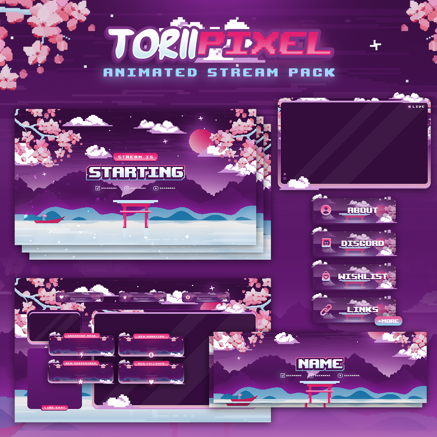 Torii Pixel Stream Package Pixel Art Stream Overlays – Streamlofi