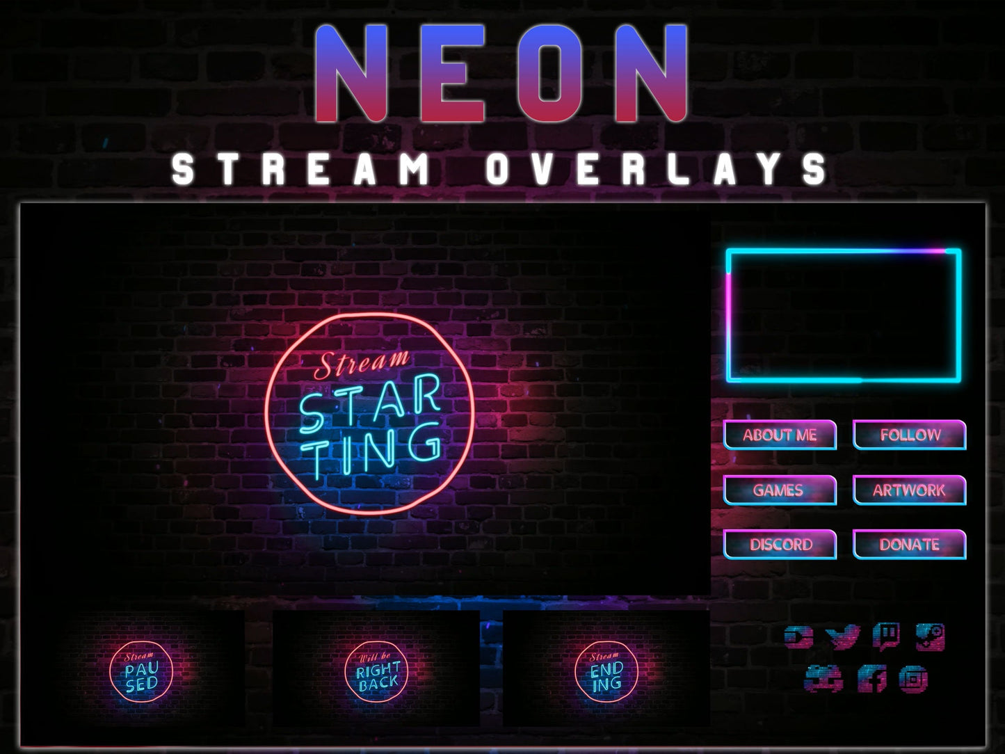 Animated Stream Retro Neon Stream Package