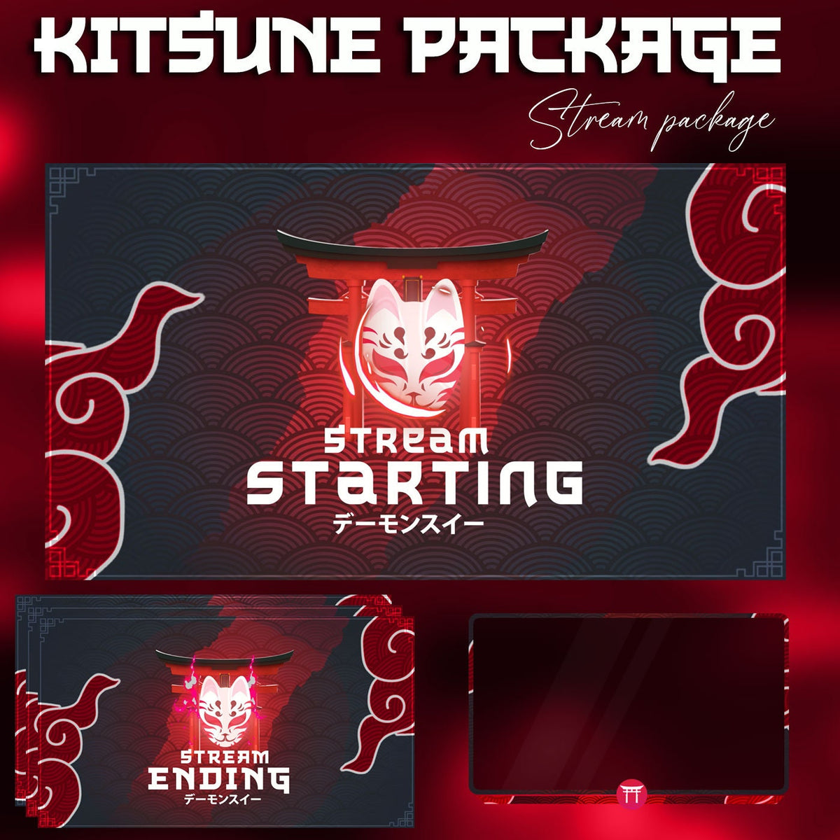 Animated kitsune Red Mask Stream Package – Streamlofi