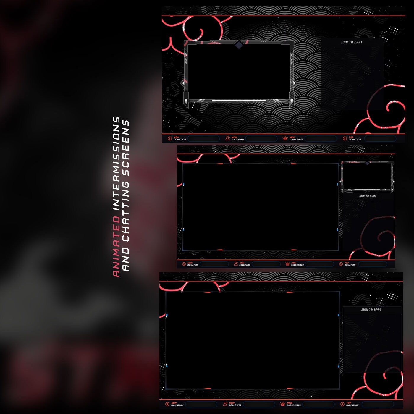 Animated Red Oni Stream Overlay Package
