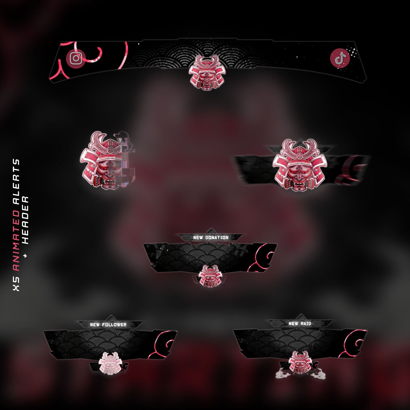 Animated Red Oni Stream Overlay Package