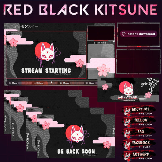 Premium Animated Black Red Kitsune Stream Package