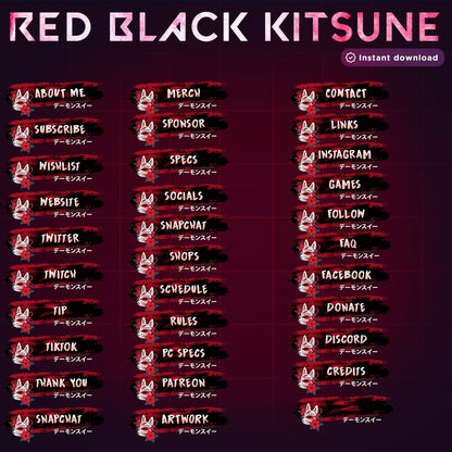 Premium Animated Black Red Kitsune Stream Package
