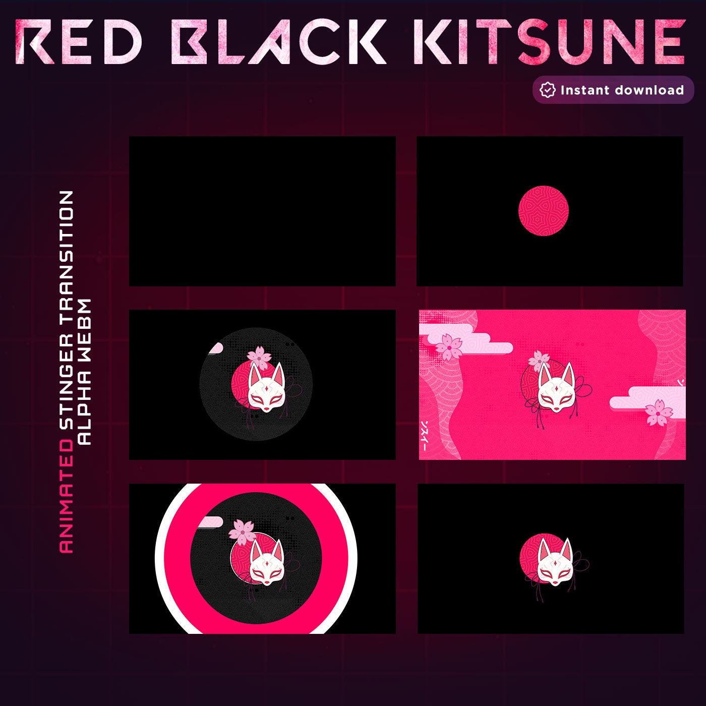 Premium Animated Black Red Kitsune Stream Package