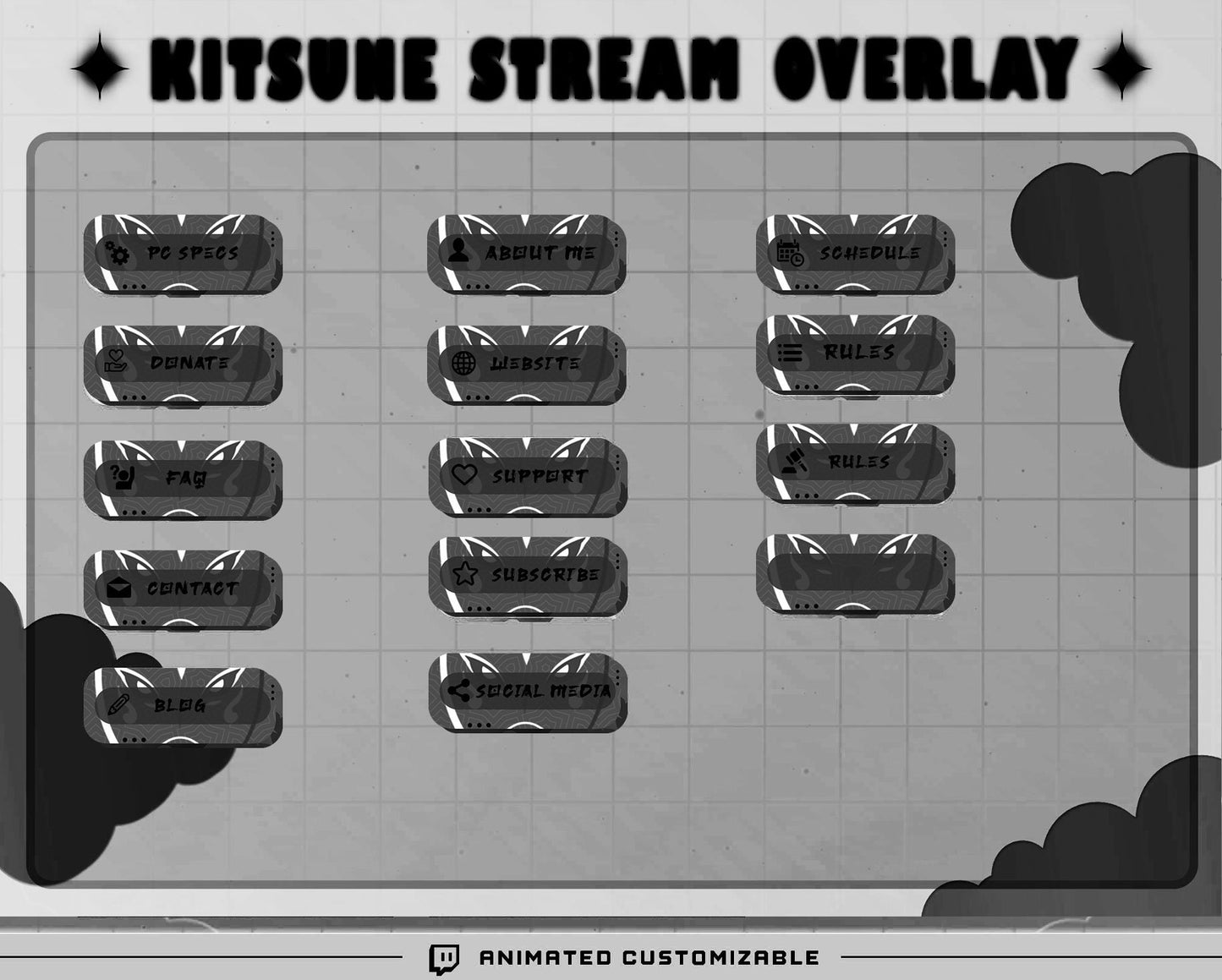 Animated Black & White  Kitsune Stream Package