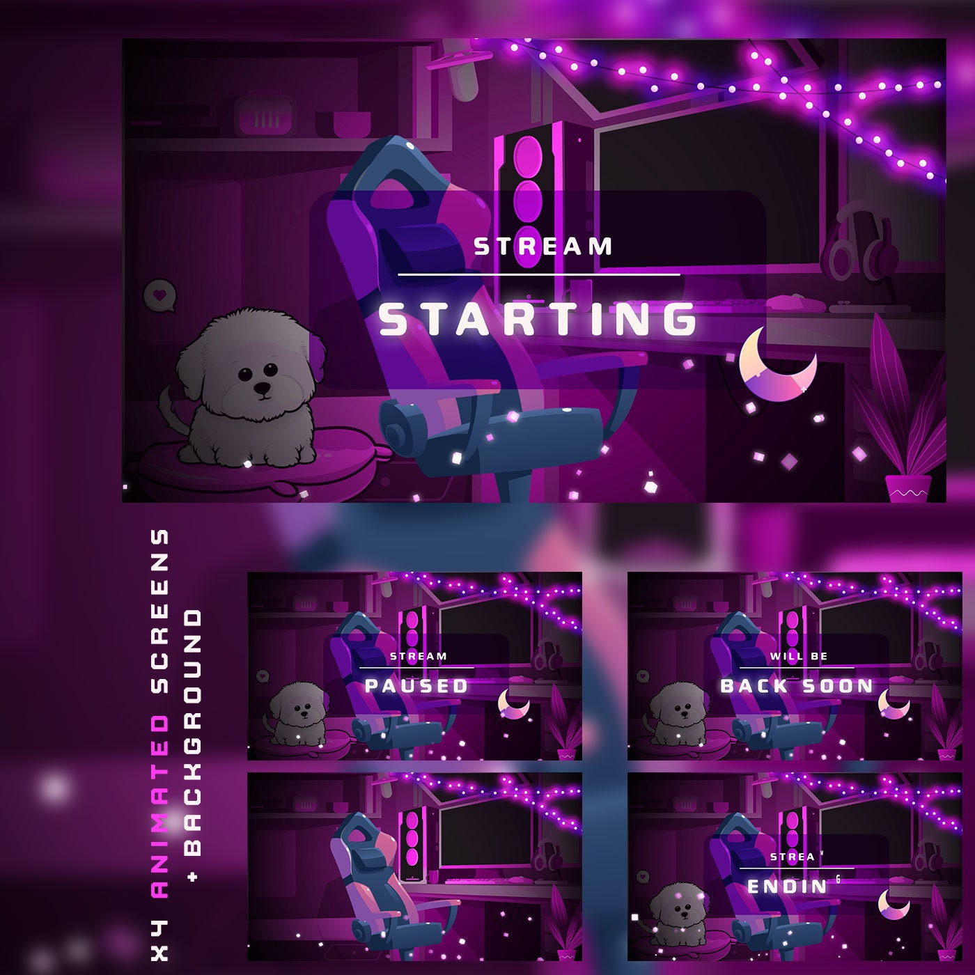 Animated Twitch Screens PC Room Aesthetic Lo-fi Package
