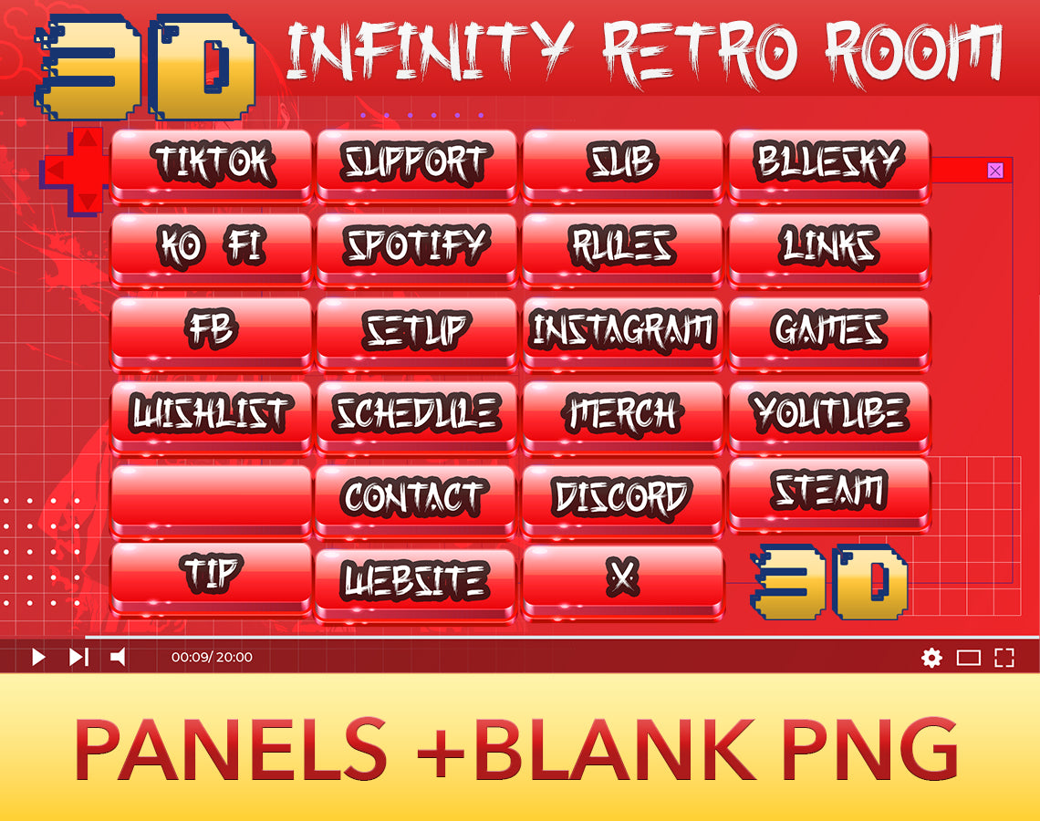 3D Retro Sharingan Stream Package Twitch overlays full stream package