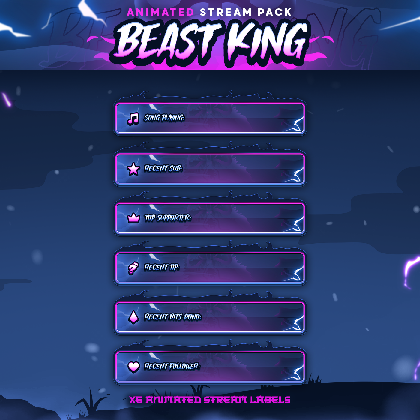 Beast King Anime Stream Pack Twitch Overlays Panels Transition