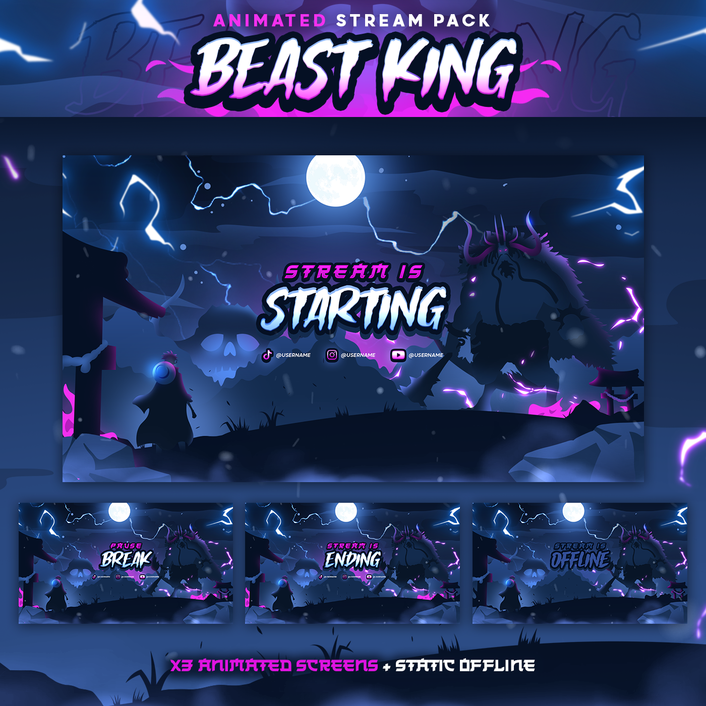 Beast King Anime Stream Pack Twitch Overlays Panels Transition